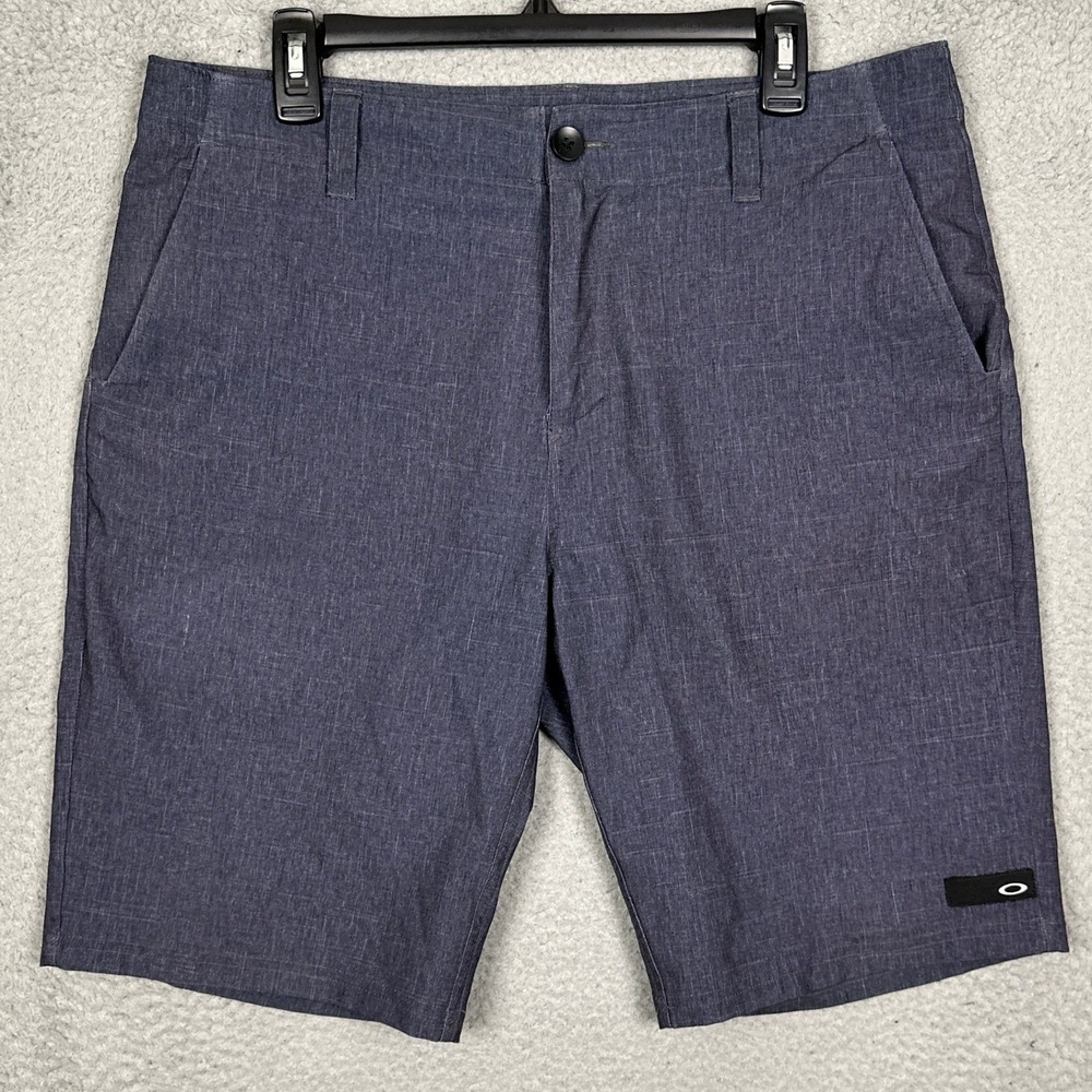 Oakley Shorts Mens 34 Regular Fit Navy Blue Heathered Golf Chino Flat Front EUC